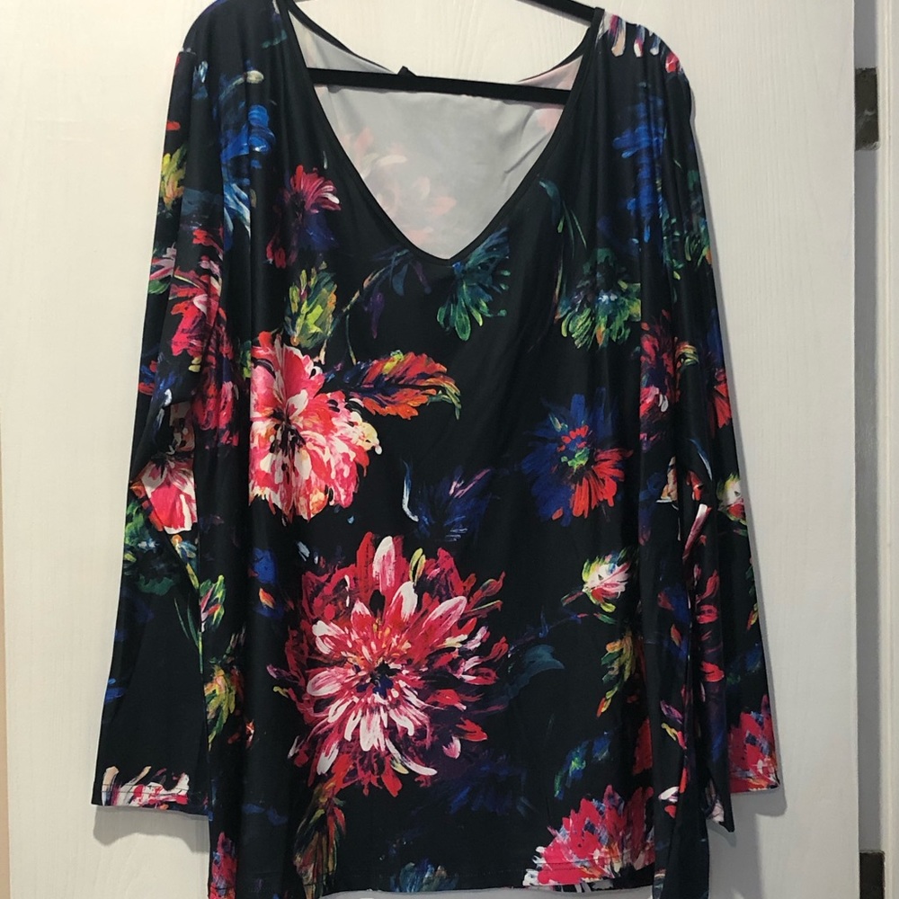 Colourful & vibrant long sleeved, v-neck top